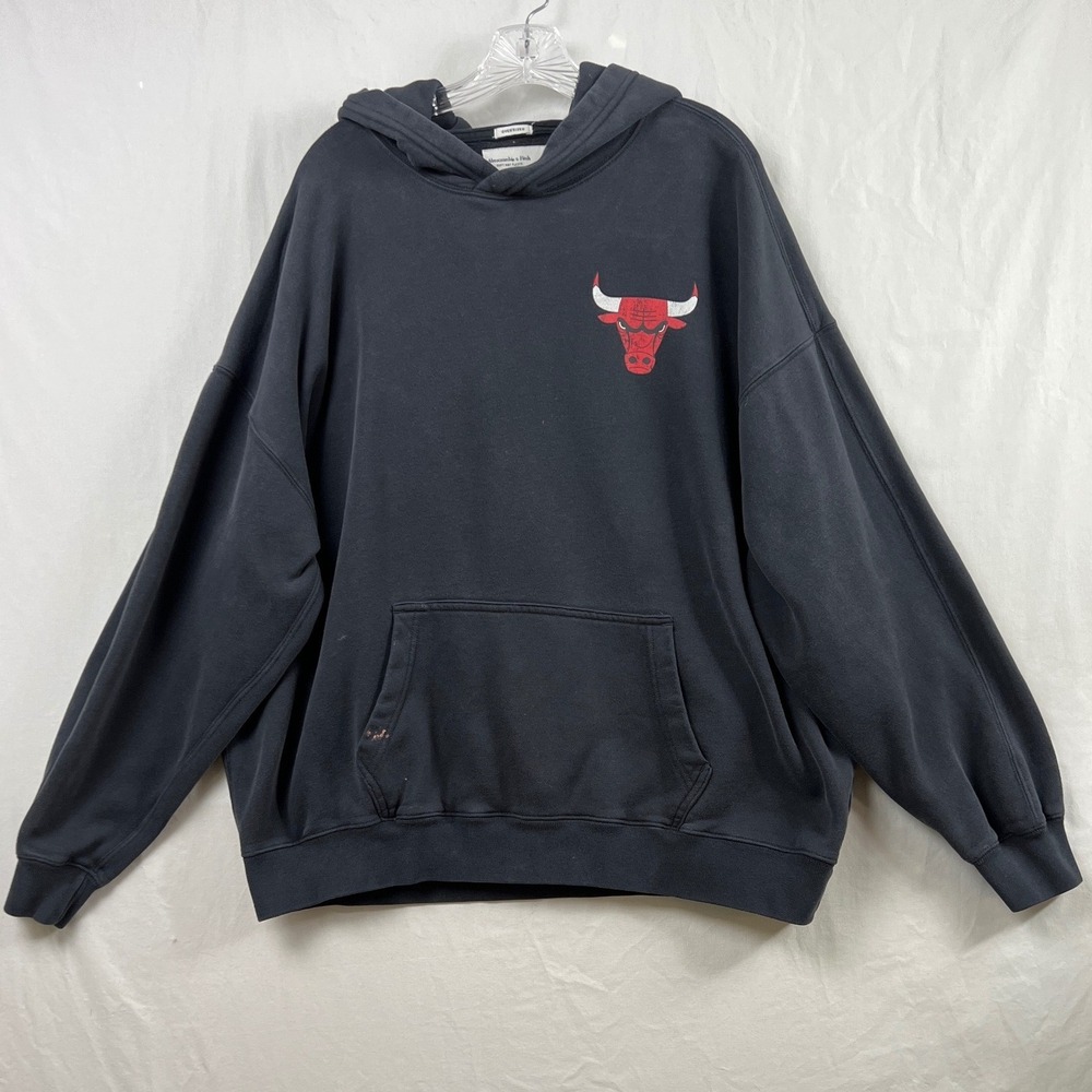 Abercrombie & Fitch Chicago Bulls Hoodie Mens XL Black Oversized NBA Graphic